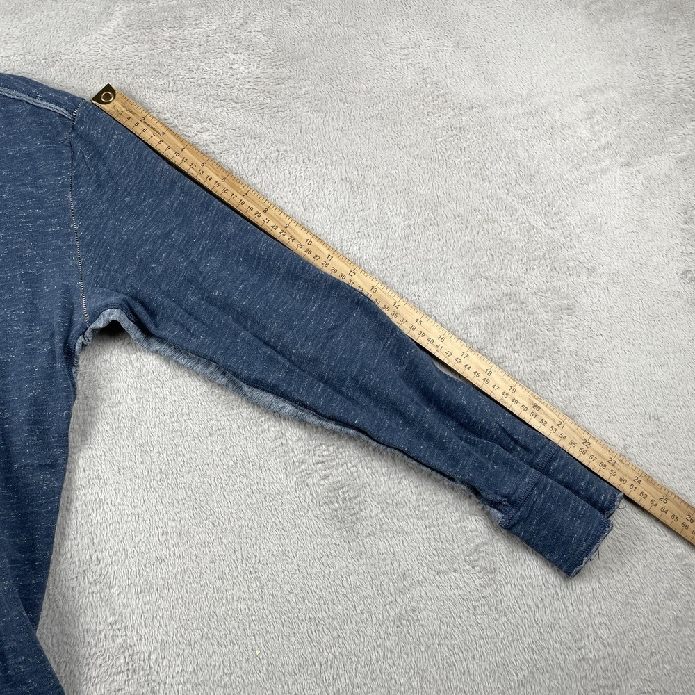 32 Bar Blues Henley Shirt Mens Medium Heather Blue Elbow Patches Long Sleeve - Picture 7 of 8